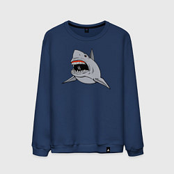 Свитшот хлопковый мужской Злая белая акула, цвет: тёмно-синий