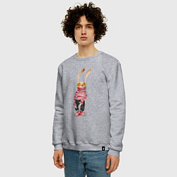 Свитшот хлопковый мужской Заяц в свитере, цвет: меланж — фото 2
