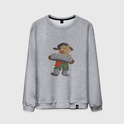 Свитшот хлопковый мужской Медведь играет на гармошке, цвет: меланж