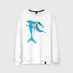 Свитшот хлопковый мужской Акула играет в бильярд, цвет: белый