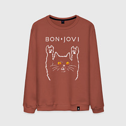 Свитшот хлопковый мужской Bon Jovi rock cat, цвет: кирпичный