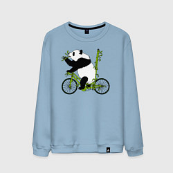 Свитшот хлопковый мужской Панда на велосипеде с бамбуком, цвет: мягкое небо