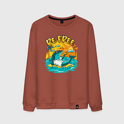 Свитшот хлопковый мужской Акула серфингист будь свободным, цвет: кирпичный