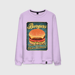 Свитшот хлопковый мужской Burgers - Made fresh daily!, цвет: лаванда
