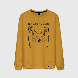 Свитшот хлопковый мужской OneRepublic - rock cat, цвет: горчичный