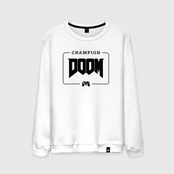 Свитшот хлопковый мужской Doom gaming champion: рамка с лого и джойстиком, цвет: белый