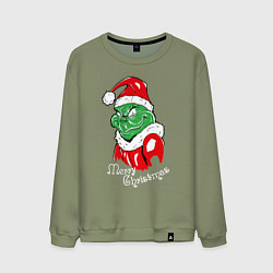 Свитшот хлопковый мужской Merry Christmas, Santa Claus Grinch, цвет: авокадо