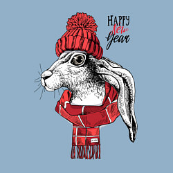 Свитшот хлопковый мужской Happy New Year! Rabbit in a red knitted hat, цвет: мягкое небо — фото 2