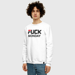 Свитшот хлопковый мужской Fuck monday, anti-brand, fila, цвет: белый — фото 2