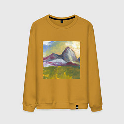 Свитшот хлопковый мужской Арт Утро в горах, цвет: горчичный