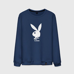 Свитшот хлопковый мужской Черный кролик с надписью play2023, цвет: тёмно-синий