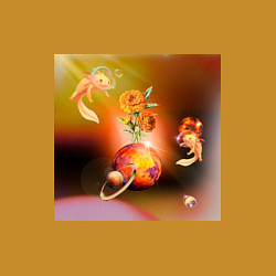 Свитшот хлопковый мужской Аксолотли в космосе, цвет: горчичный — фото 2