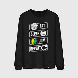 Свитшот хлопковый мужской Eat sleep JDM repeat, цвет: черный