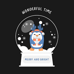 Свитшот хлопковый мужской Пингвиненок в снежном шаре, цвет: черный — фото 2