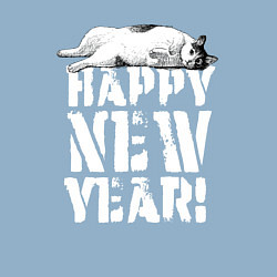 Свитшот хлопковый мужской Happy new year - кошечка, цвет: мягкое небо — фото 2
