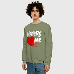 Свитшот хлопковый мужской Haters love me, цвет: авокадо — фото 2