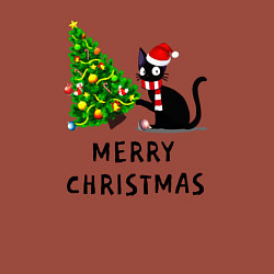 Свитшот хлопковый мужской Кот валит новогоднюю ёлку, цвет: кирпичный — фото 2