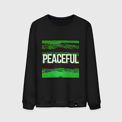 Свитшот хлопковый мужской Peaceful на зеленом фоне, цвет: черный
