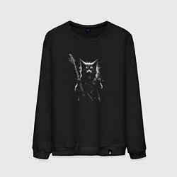 Свитшот хлопковый мужской Black metal cat, цвет: черный