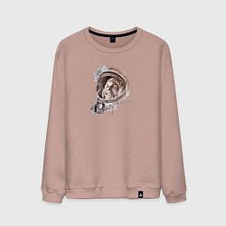 Свитшот хлопковый мужской Юрий Гагарин с автографом, цвет: пыльно-розовый