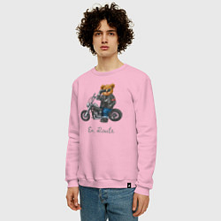 Свитшот хлопковый мужской Крутой мотоциклист медведь, цвет: светло-розовый — фото 2