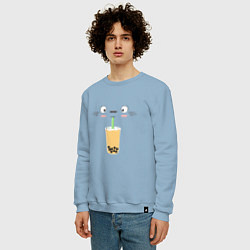 Свитшот хлопковый мужской Тоторо с напитком, цвет: мягкое небо — фото 2