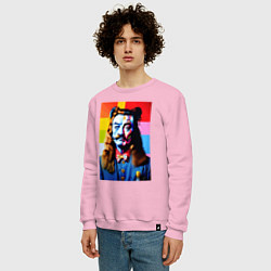 Свитшот хлопковый мужской Salvador Dali and neural network, цвет: светло-розовый — фото 2