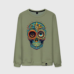 Свитшот хлопковый мужской Mexican skull, цвет: авокадо