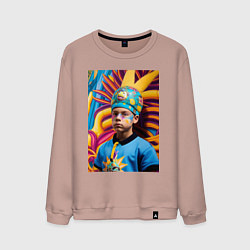 Свитшот хлопковый мужской Барт Симпсон - нейросеть - клёвый пацан, цвет: пыльно-розовый