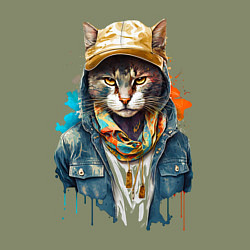 Свитшот хлопковый мужской Кот репер, цвет: авокадо — фото 2