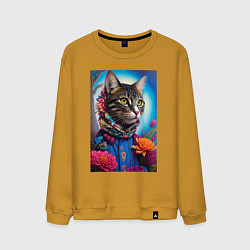 Свитшот хлопковый мужской Кот модник - нейросеть, цвет: горчичный