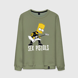 Свитшот хлопковый мужской Sex Pistols Барт Симпсон рокер, цвет: авокадо