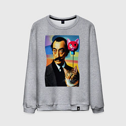 Свитшот хлопковый мужской Salvador Dali and cat, цвет: меланж
