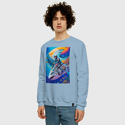 Свитшот хлопковый мужской Cyber shark - ocean and space - art, цвет: мягкое небо — фото 2