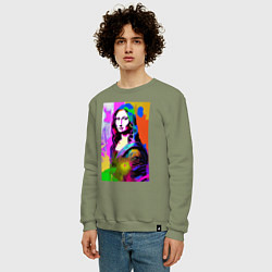Свитшот хлопковый мужской Mona Lisa - Gioconda - pop art, цвет: авокадо — фото 2