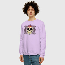 Свитшот хлопковый мужской Мексиканский череп и фиолетовый розы, цвет: лаванда — фото 2