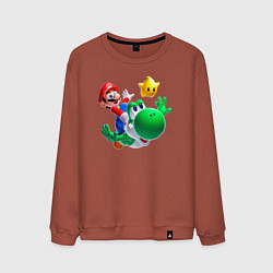 Свитшот хлопковый мужской Марио, Йоши и звезда, цвет: кирпичный