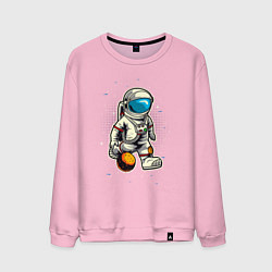 Свитшот хлопковый мужской Космонавт играет планетой как мячом, цвет: светло-розовый