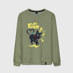 Свитшот хлопковый мужской Кот Фамильяр - Hi-Fi-Rush, цвет: авокадо