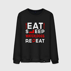 Свитшот хлопковый мужской Надпись eat sleep Watch Dogs repeat, цвет: черный