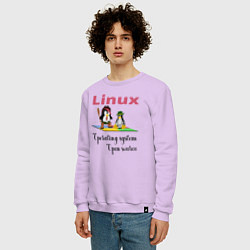Свитшот хлопковый мужской Линукс пингвин система, цвет: лаванда — фото 2