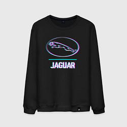 Свитшот хлопковый мужской Значок Jaguar в стиле glitch, цвет: черный