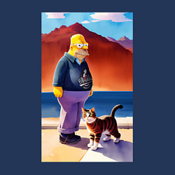 Свитшот хлопковый мужской Retired Homer Simpson walks with a cat, цвет: тёмно-синий — фото 2