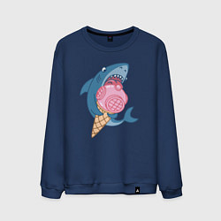 Свитшот хлопковый мужской Акула с мороженым, цвет: тёмно-синий