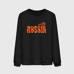 Свитшот хлопковый мужской Russia: в стиле хохлома, цвет: черный