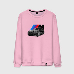 Свитшот хлопковый мужской BMW на фоне m performance, цвет: светло-розовый