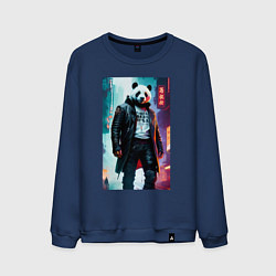 Свитшот хлопковый мужской Cool panda - cyberpunk, цвет: тёмно-синий