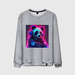 Свитшот хлопковый мужской Диджей панда в свете неона, цвет: меланж