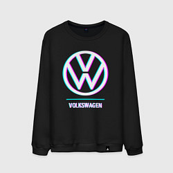 Свитшот хлопковый мужской Значок Volkswagen в стиле glitch, цвет: черный