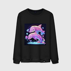 Свитшот хлопковый мужской Розовые аниме кибер-дельфины, цвет: черный